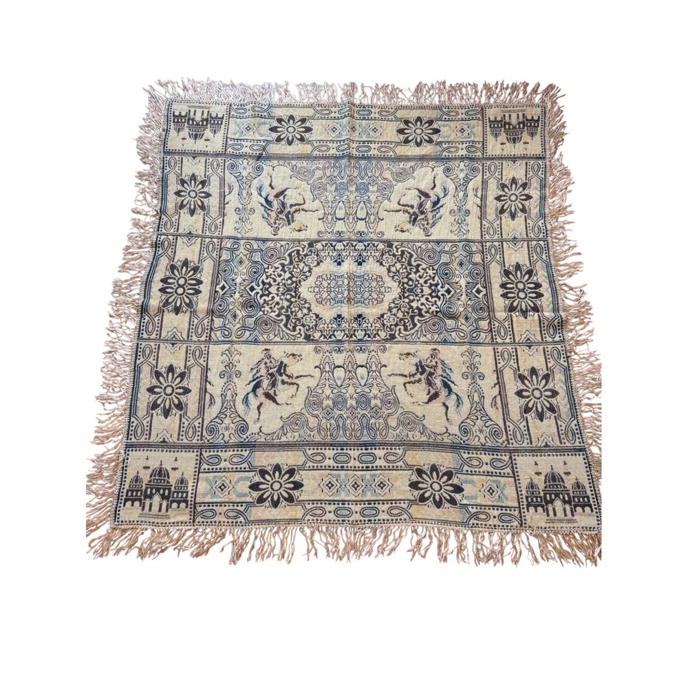 Vintage Woven Tapestry Throw Blanket Persian Style Horse Mosque Fringe 48x44